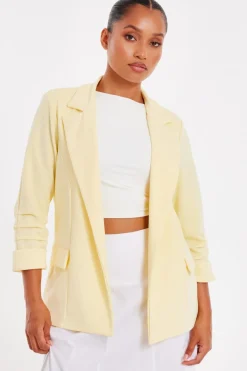 Quiz Petite Light Yellow Ruched Sleeve Blazer Sale