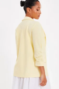 Quiz Petite Light Yellow Ruched Sleeve Blazer Sale