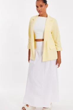 Quiz Petite Light Yellow Ruched Sleeve Blazer Sale