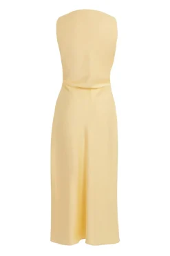 Quiz Petite Light Yellow Satin Ruched Midi Dress