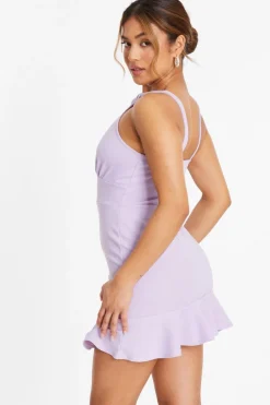 Quiz Petite Lilac Bodycon Frill Hem Mini Dress New