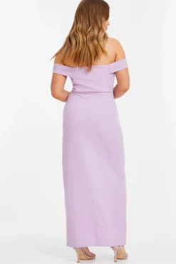 Quiz Petite Lilac Ruched Bardot Maxi Dress Clearance