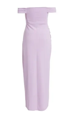 Quiz Petite Lilac Ruched Bardot Maxi Dress Clearance