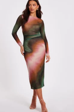 Quiz Petite Mesh Marble Print Midi Dress New