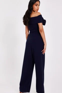 Quiz Petite Navy Bardot Floral Corsage Jumpsuit Sale