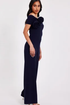 Quiz Petite Navy Bardot Floral Corsage Jumpsuit Sale