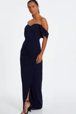 Quiz Petite Bardot Maxi Dress Navy Online