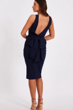 Quiz Petite Navy Bow Back Midi Dress Sale
