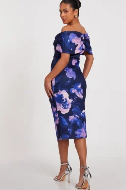 Quiz Petite Navy Floral Bardot Midi Dress Best