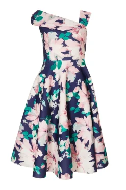 Quiz Petite Navy Floral Print Skater Dress Hot