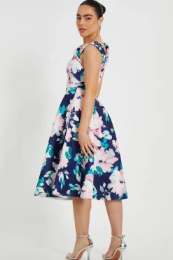 Quiz Petite Navy Floral Print Skater Dress Hot