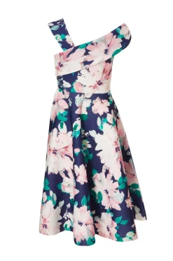 Quiz Petite Navy Floral Print Skater Dress Hot