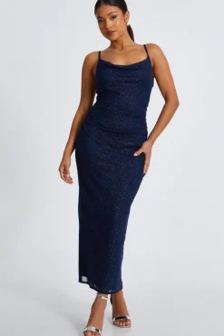Quiz Petite Navy Glitter Mesh Midaxi Dress Best