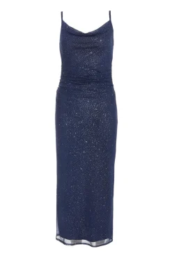 Quiz Petite Navy Glitter Mesh Midaxi Dress Best
