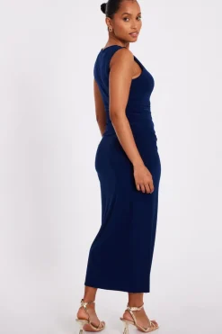 Quiz Petite Navy Gold Buckle Midaxi Dress New