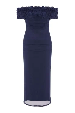 Quiz Petite Navy Mesh Bardot Midaxi Dress Clearance