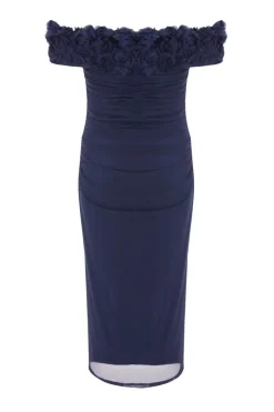 Quiz Petite Navy Mesh Bardot Midaxi Dress Clearance