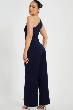 Quiz Petite Navy One Shoulder Floral Jumpsuit Sale