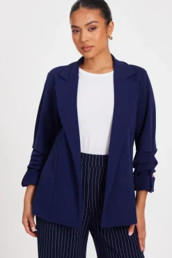Quiz Petite Ruched Sleeve Blazer Navy New