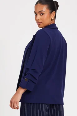 Quiz Petite Ruched Sleeve Blazer Navy New