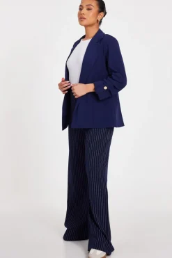 Quiz Petite Ruched Sleeve Blazer Navy New