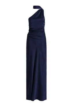 Quiz Petite Navy Satin Wrap Neck Maxi Dress Clearance