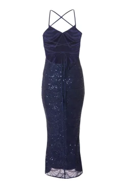 Quiz Petite Navy Sequin Fishtail Maxi Dress Online