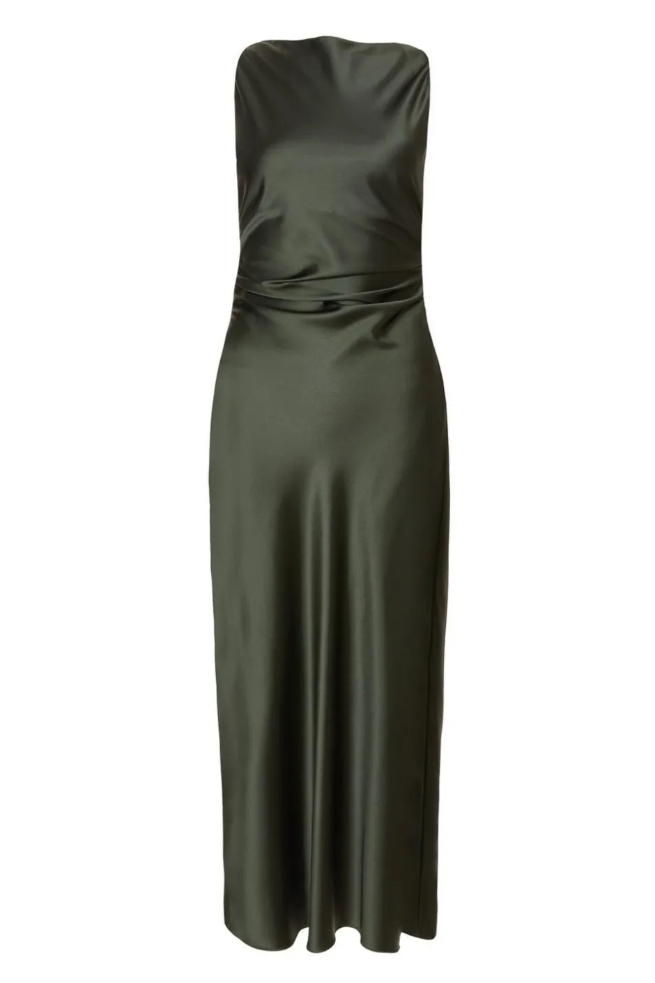 Quiz Petite Satin Ruched Midaxi Dress Olive