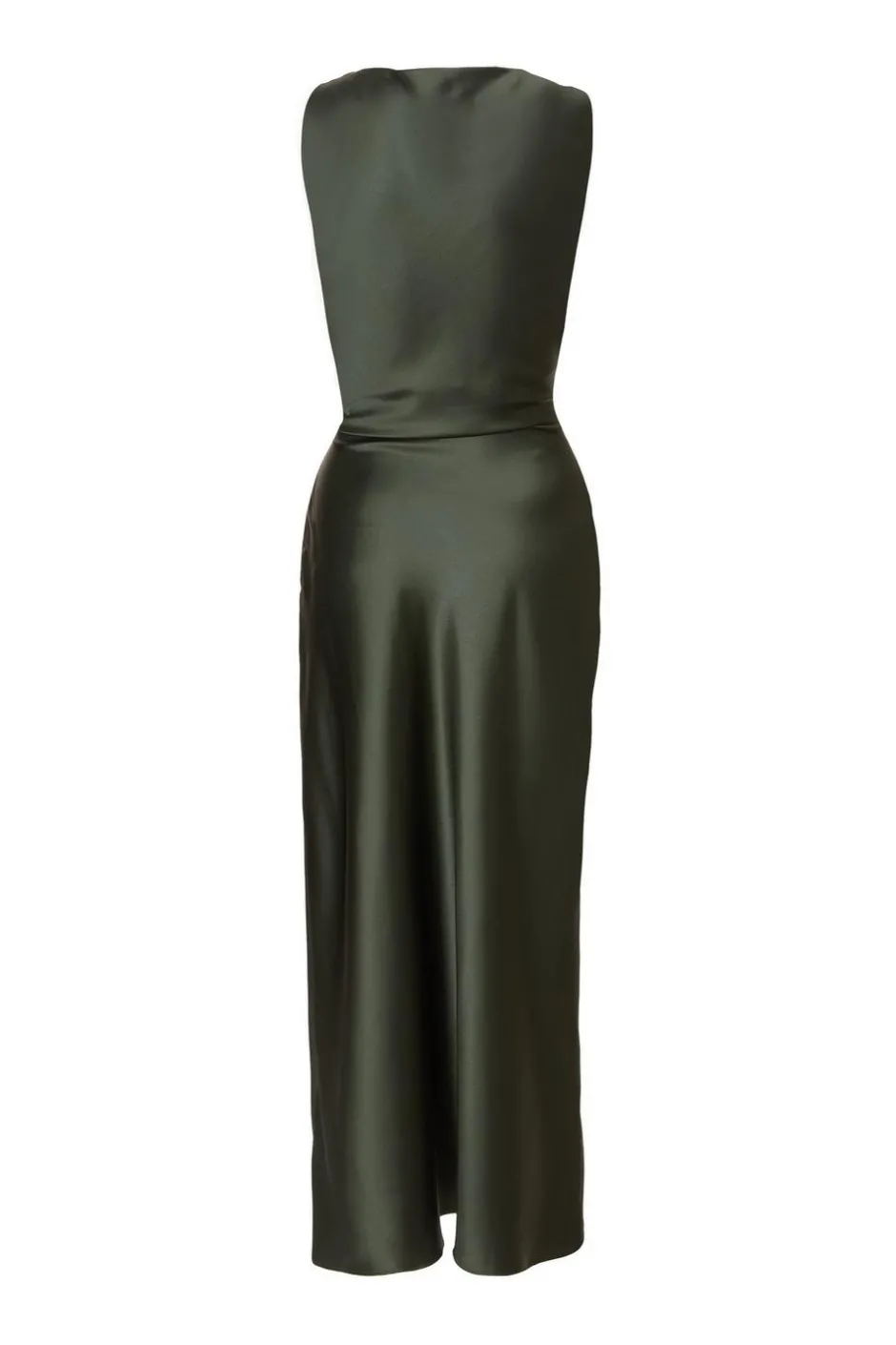 Quiz Petite Satin Ruched Midaxi Dress Olive