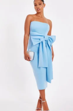 Quiz Petite Pale Blue Strapless Bow Midi Dress Sale