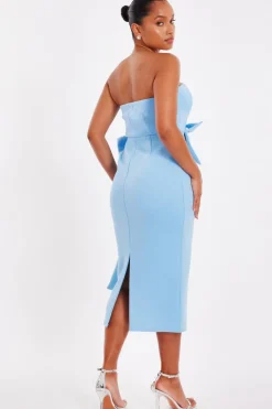 Quiz Petite Pale Blue Strapless Bow Midi Dress Sale