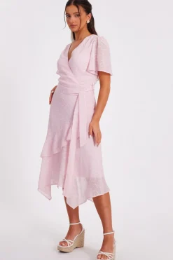 Quiz Petite Pale Pink Textured Chiffon Midi Dress Discount