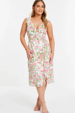 Quiz Petite Pink Chiffon Floral Ruffle Wrap Midi Dress Best