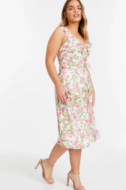 Quiz Petite Pink Chiffon Floral Ruffle Wrap Midi Dress Best