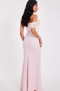 Quiz Petite Pink Floral Drop Sleeve Maxi Dress Pale Pink Sale