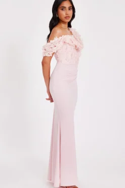 Quiz Petite Pink Floral Drop Sleeve Maxi Dress Pale Pink Sale