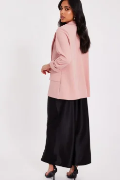 Quiz Petite Pink Ruched Sleeve Blazer New