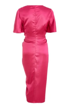 Quiz Petite Raspberry Satin Ruched Wrap Midi Dress Outlet