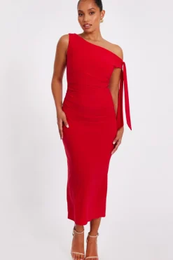 Quiz Petite Red Asymmetric Midaxi Dress Clearance