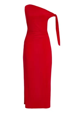 Quiz Petite Red Asymmetric Midaxi Dress Clearance