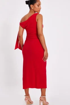 Quiz Petite Red Asymmetric Midaxi Dress Clearance