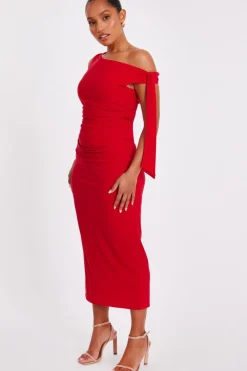 Quiz Petite Red Asymmetric Midaxi Dress Clearance