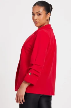 Quiz Petite Ruched Sleeve Blazer Red Outlet