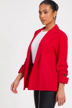 Quiz Petite Ruched Sleeve Blazer Red Outlet