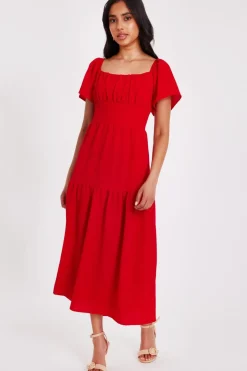 Quiz Petite Red Short Sleeve Midaxi Dress