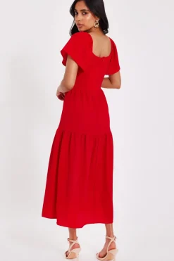 Quiz Petite Red Short Sleeve Midaxi Dress