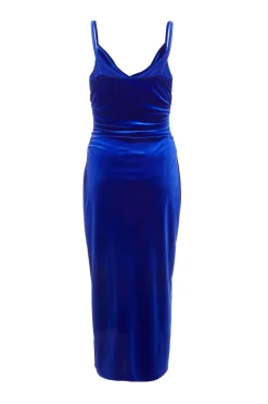 Quiz Petite Royal Blue Velvet Midaxi Dress Outlet