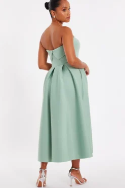 Quiz Petite Sage Bandeau Skater Dress Outlet