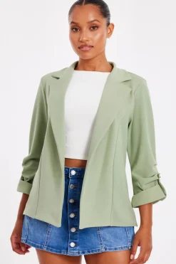 Quiz Petite Sage Ruched Sleeve Blazer Online