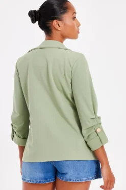 Quiz Petite Sage Ruched Sleeve Blazer Online